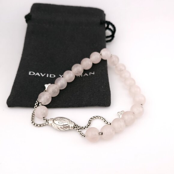 David Yurman Sterling Silver 8mm Rose Quartz Spiritual Bead Beaded Pull Bracelet - Picture 1 of 10